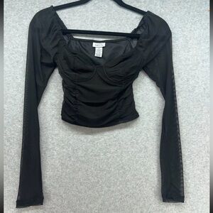 Rue21 Black Mesh Long Sleeve Crop Top